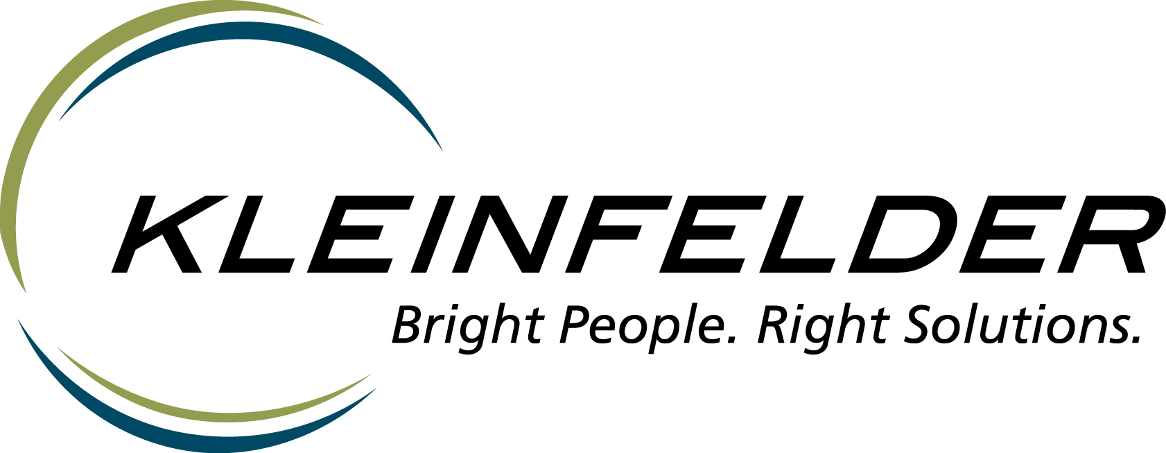 The word "Kleinfelder" in all caps, with the words "Bright People. Right Solutions." beneath it. There is an incomplete circle to the left of the words