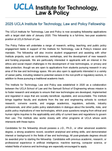 2025 UCLA Institute for Technology, Law and Policy Fellowship
