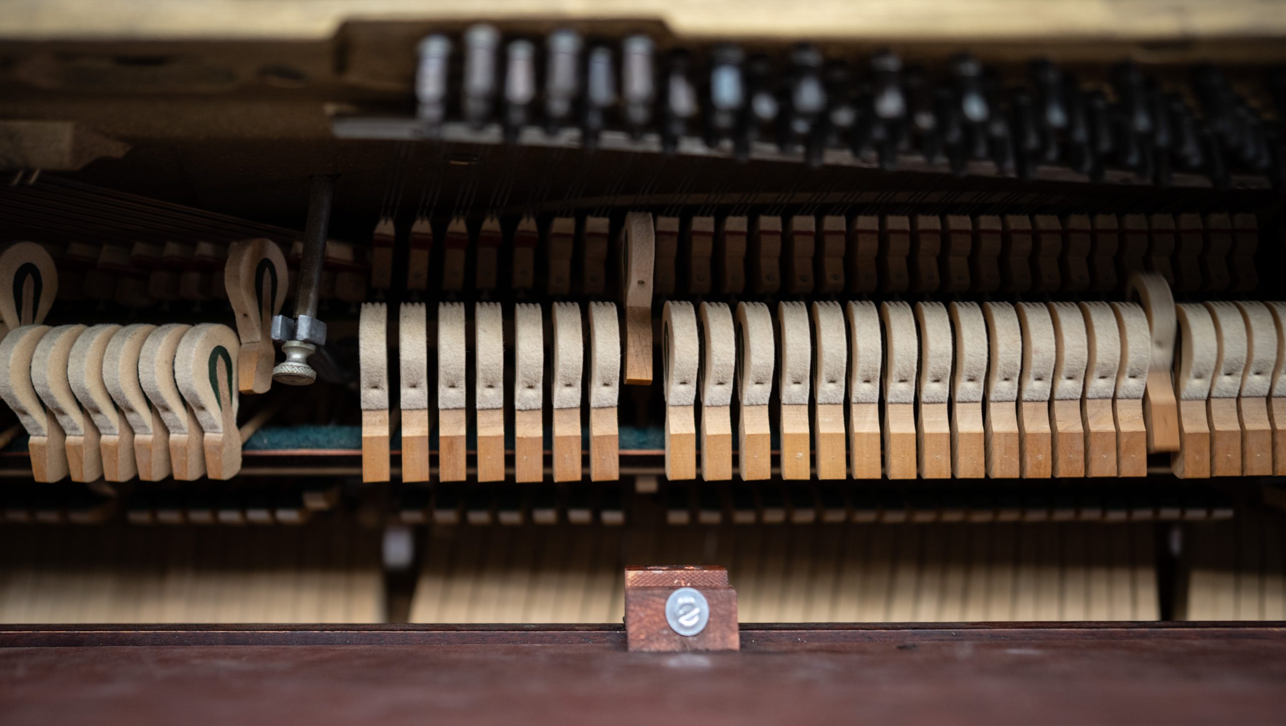 The internal keys inside the piano. 