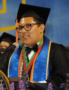 2016 Commencement Student Speaker Gregory Caguimbal.