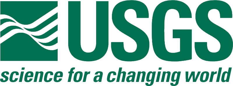 All in green, says "USGS science for a changing world." There is a square with three wavy lines running through it.