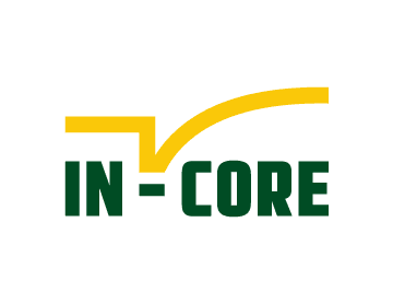 The words "in core" in green, all caps, with a hyphen between the words, and a yellow line on top that looks like the square root symbol.