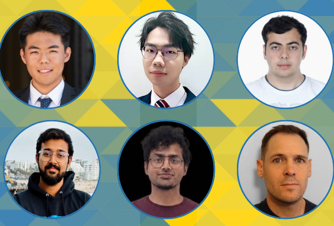 Top left, clockwise: Seth Zhao, Zewei Zhou, George Karfakis, Daniel McGovern, Sujoy Ghosh and Samyak Chakrabaty